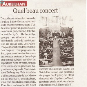 Article de la Dépêche du Midi - concert a Aureilhan